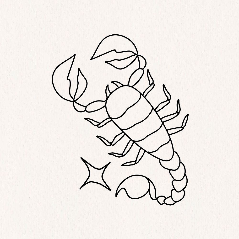 Scorpio zodiac line art illustration, collage element psd