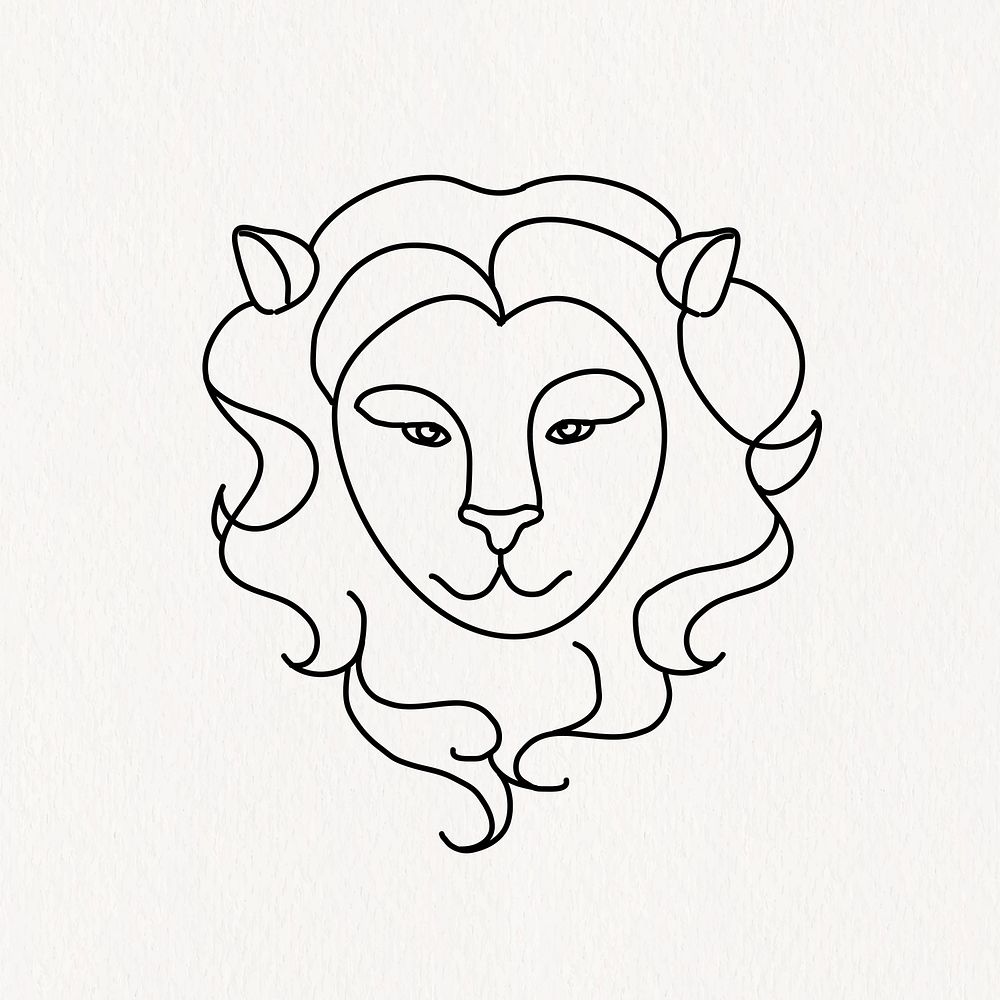 Zodiac sign Leo, animal illustration vector doodle design, black and white design