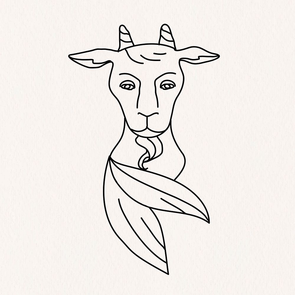 Capricorn animal horoscope, goat doodle line art psd