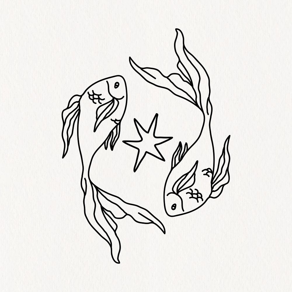 Pisces Zodiac Sign, Doodle Design 