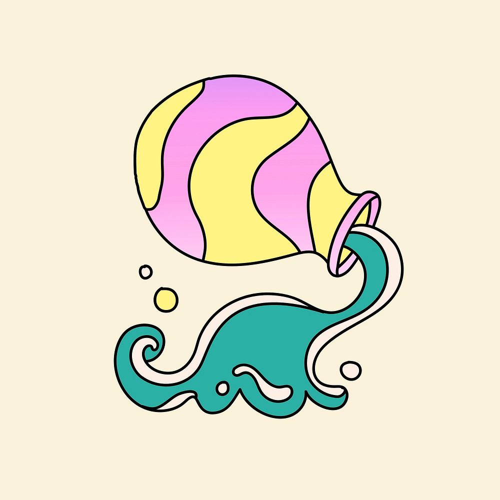 Zodiac sign Aquarius, colorful doodle design illustration vector