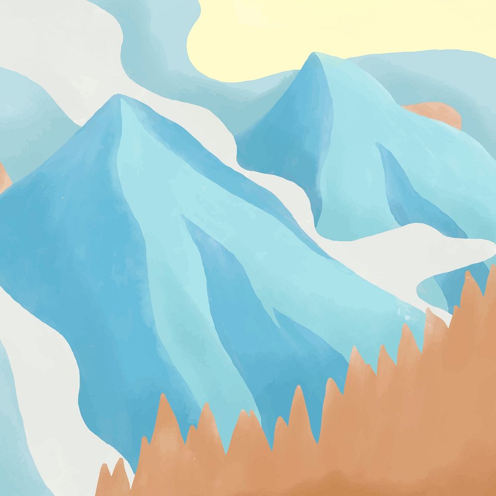 Watercolor mountain instagram post winter vector