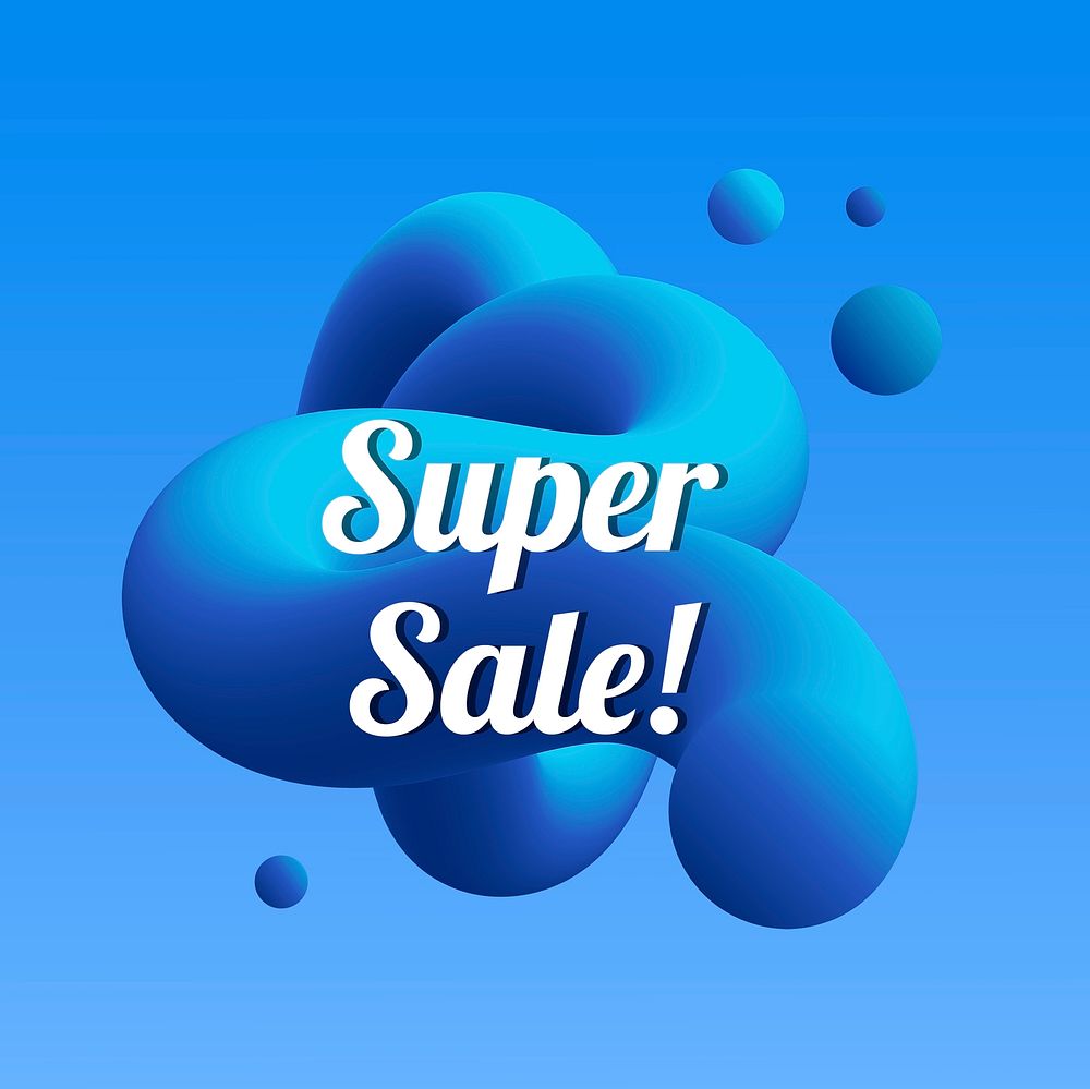 Super sale template, shopping badge, 3D abstract design in blue psd