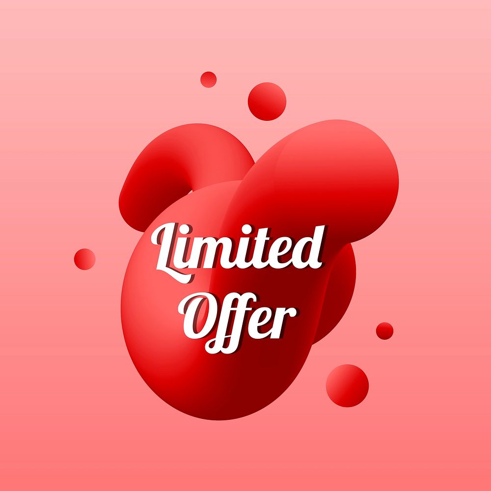3D shopping badge clipart, limited offer in red