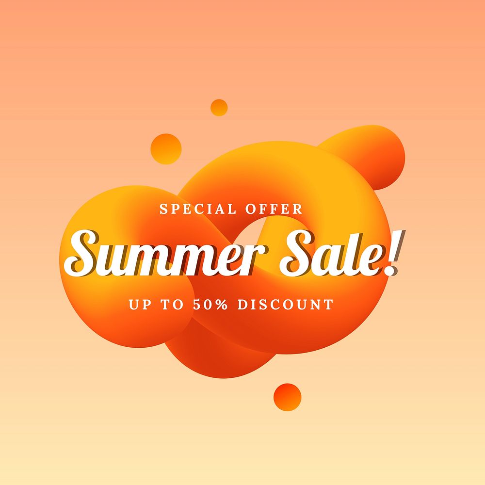 Summer sale badge template, orange 3D abstract vector