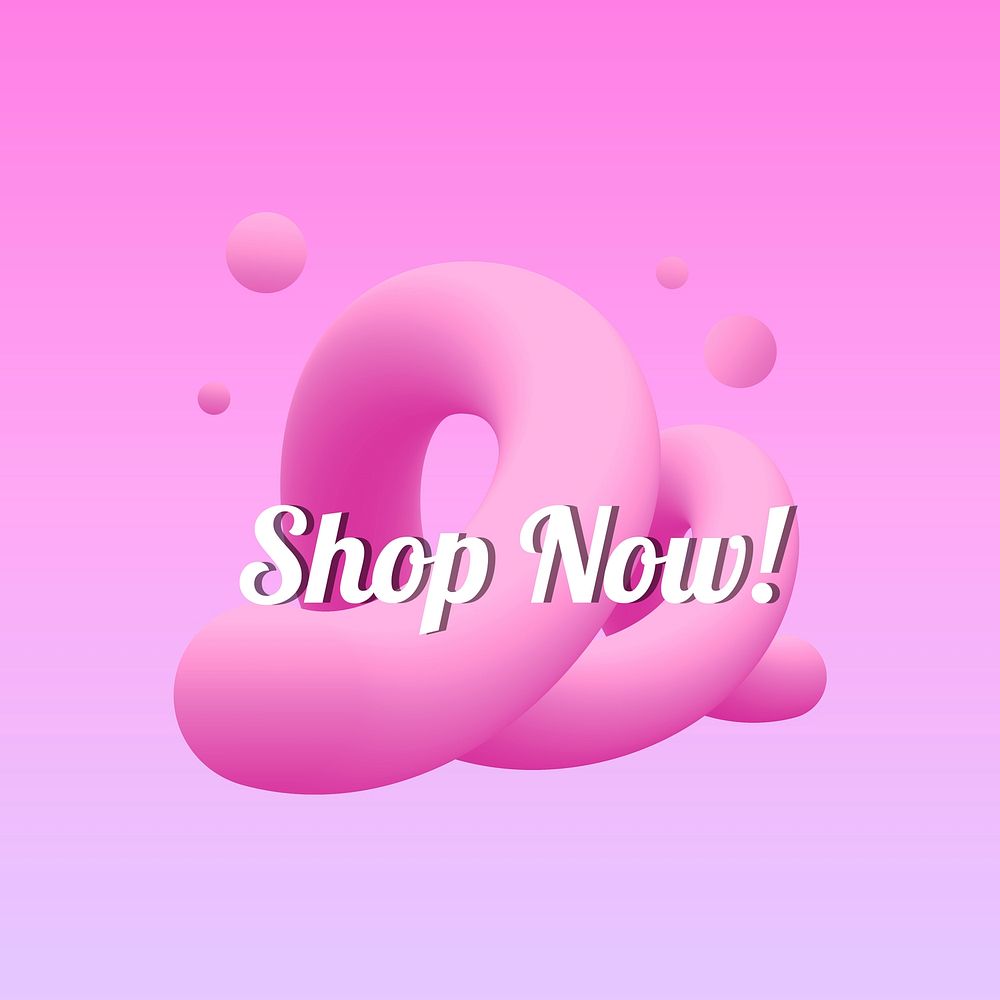 Shop now! badge template, pink 3D abstract vector