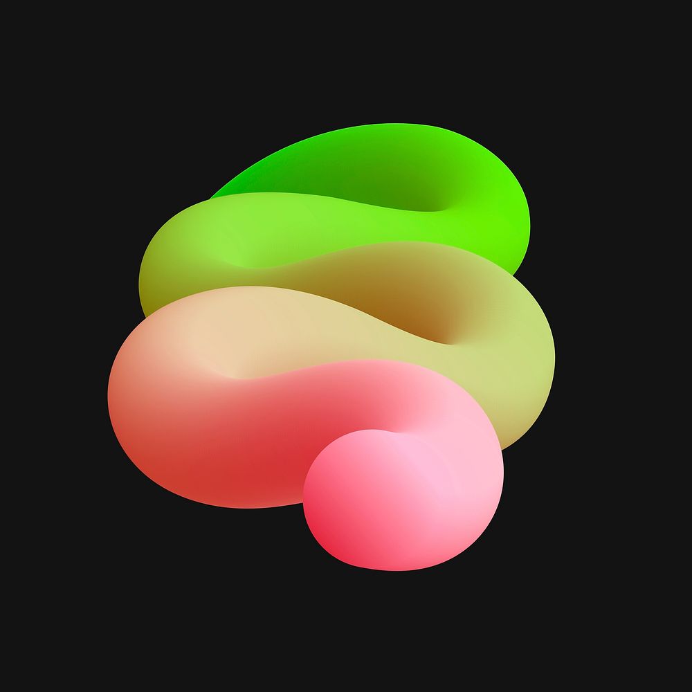 Abstract 3D fluid shape clipart, green gradient design vector