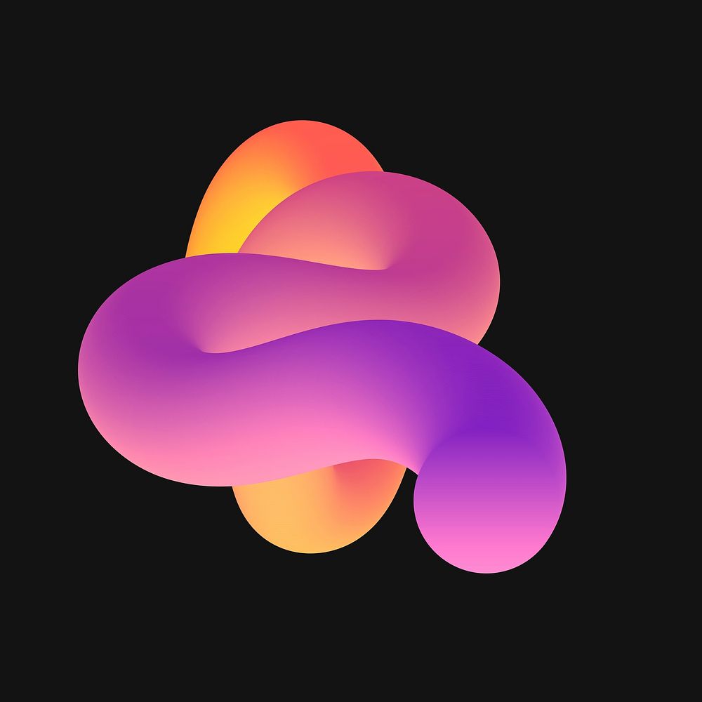 Twisted 3D abstract shape clipart, purple gradient fluid design vector