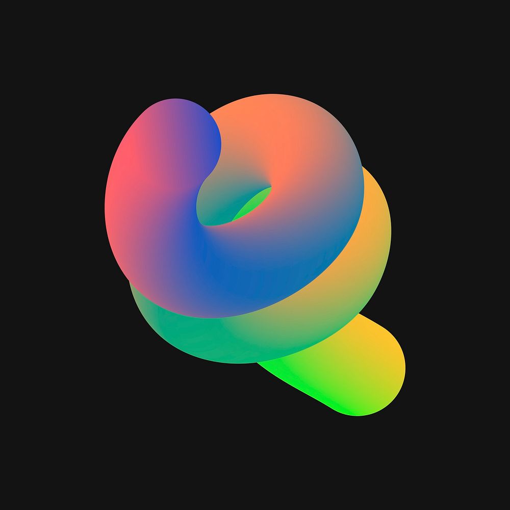 Abstract 3D fluid shape clipart, colorful gradient design psd