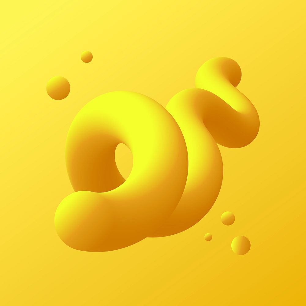 Yellow liquid shape clipart, 3D abstract collage element vector