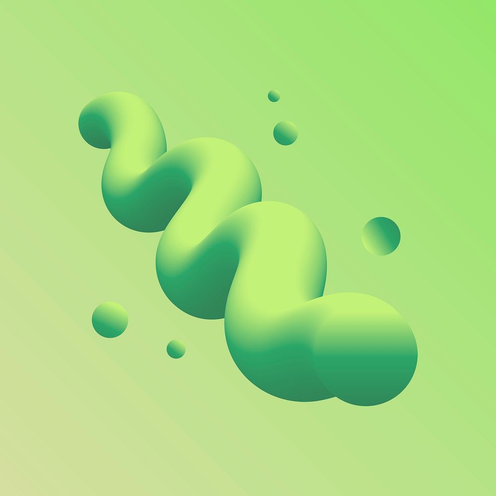 Twisted 3D abstract shape clipart, green fluid design psd