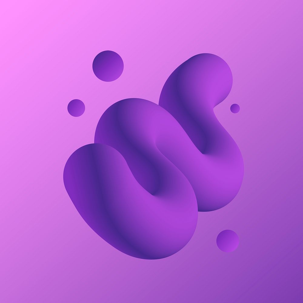 Twisted 3D abstract shape clipart, purple liquid design psd