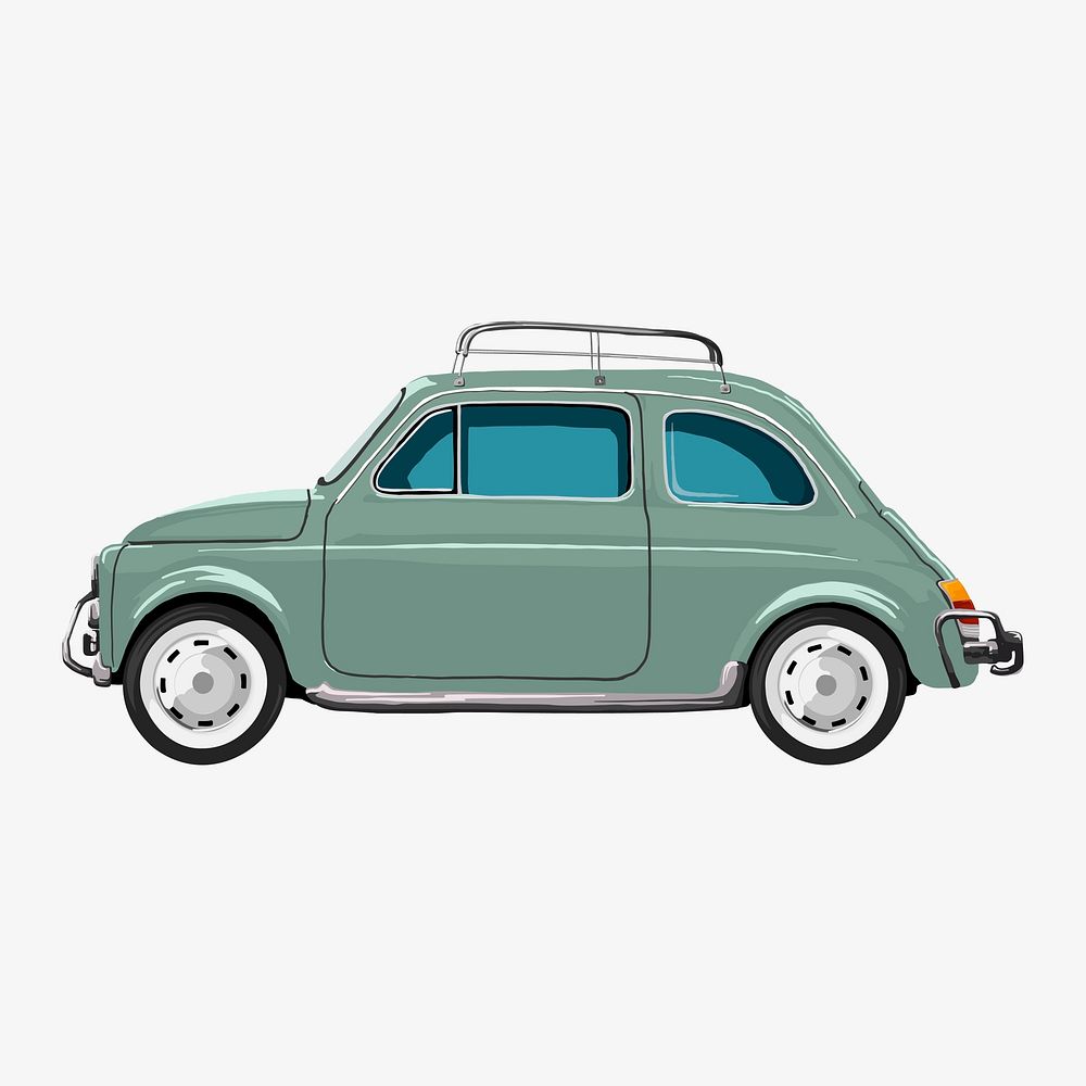 Classic green car, white background