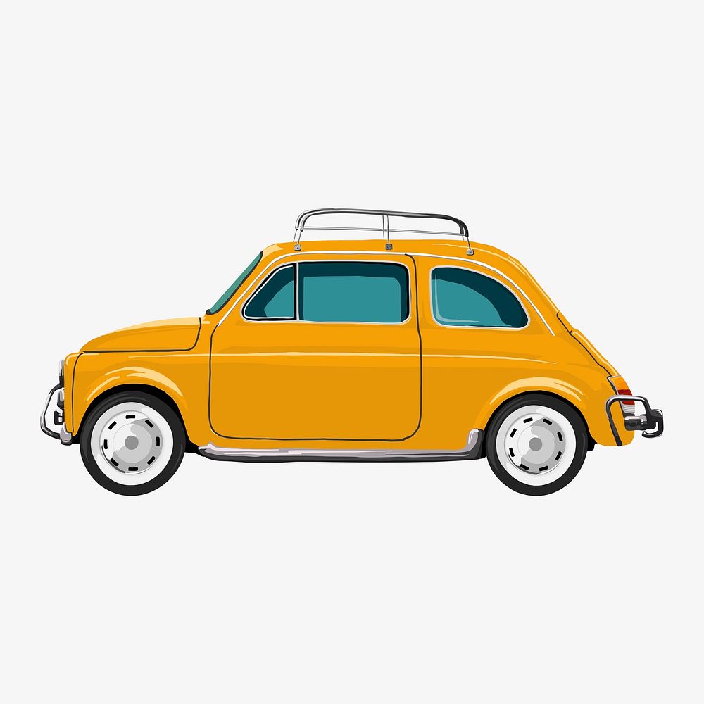 Old yellow car sticker, collage element design psd