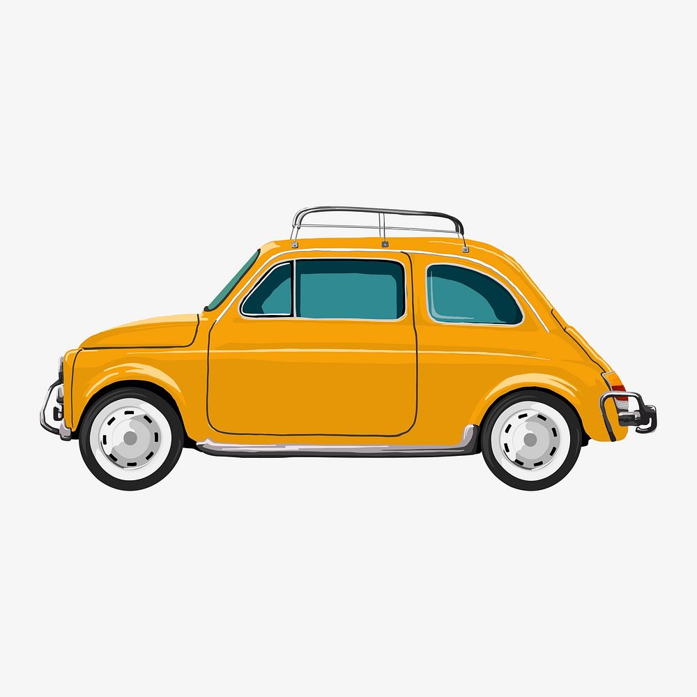 Classic yellow car, journal sticker, collage element design vector