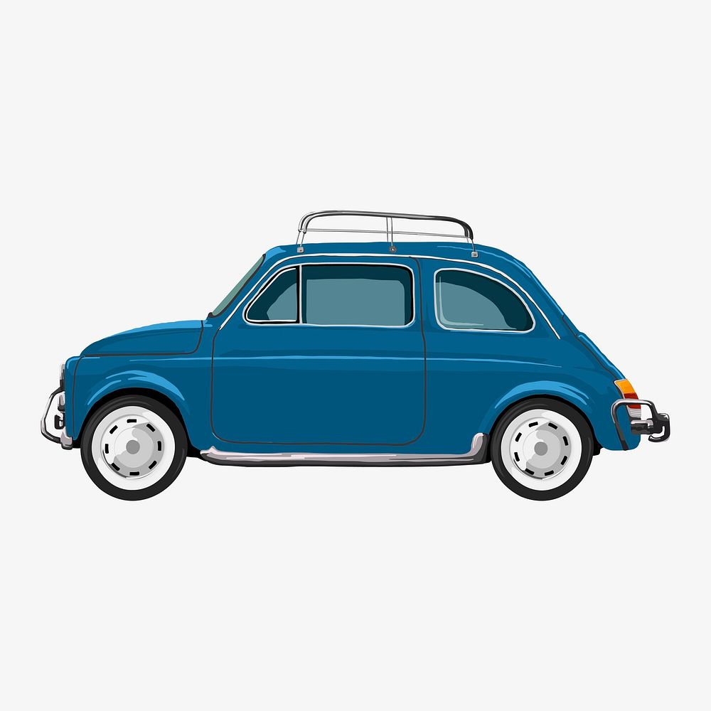 Old blue car, white background