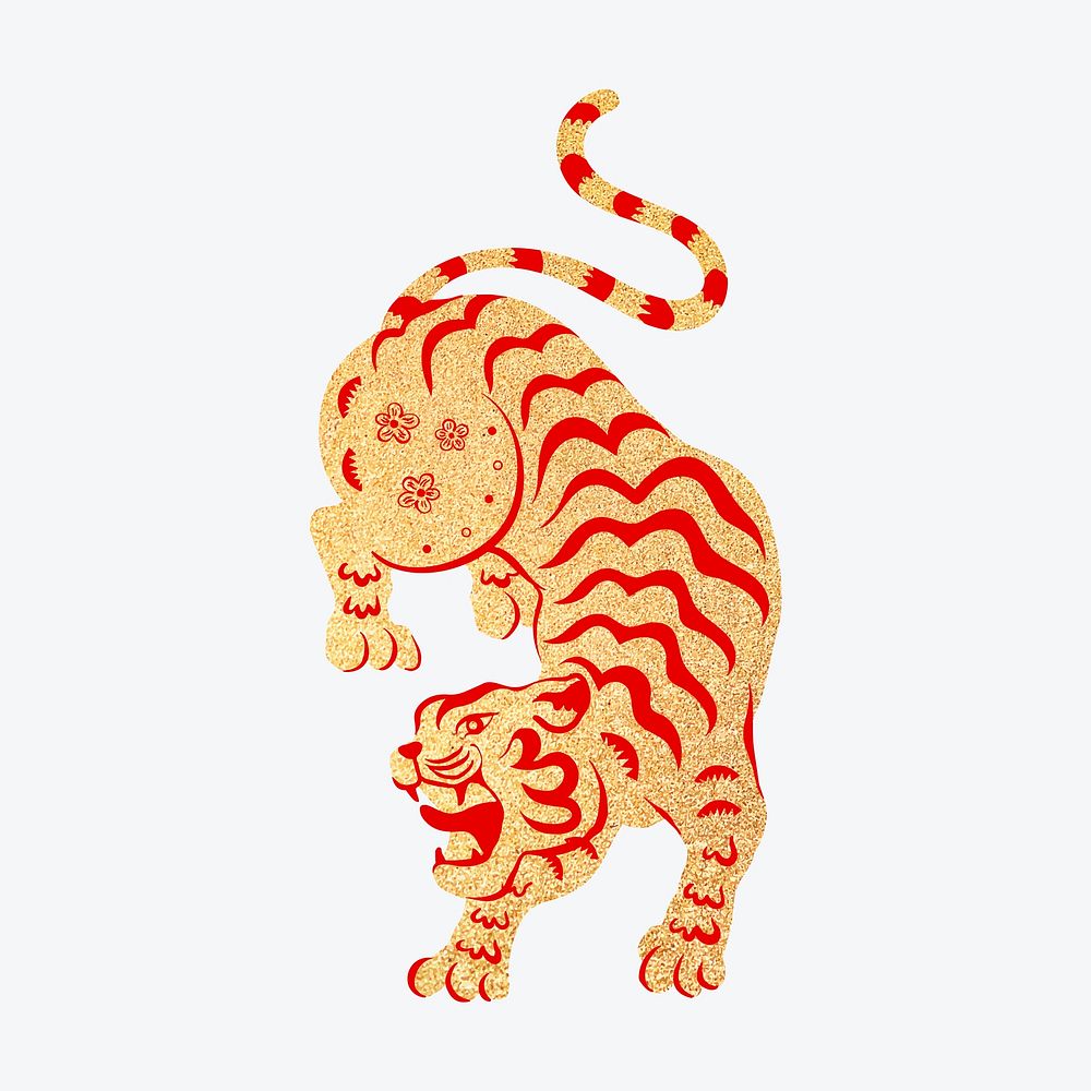 Chinese horoscope tiger traditional clipart, gold design