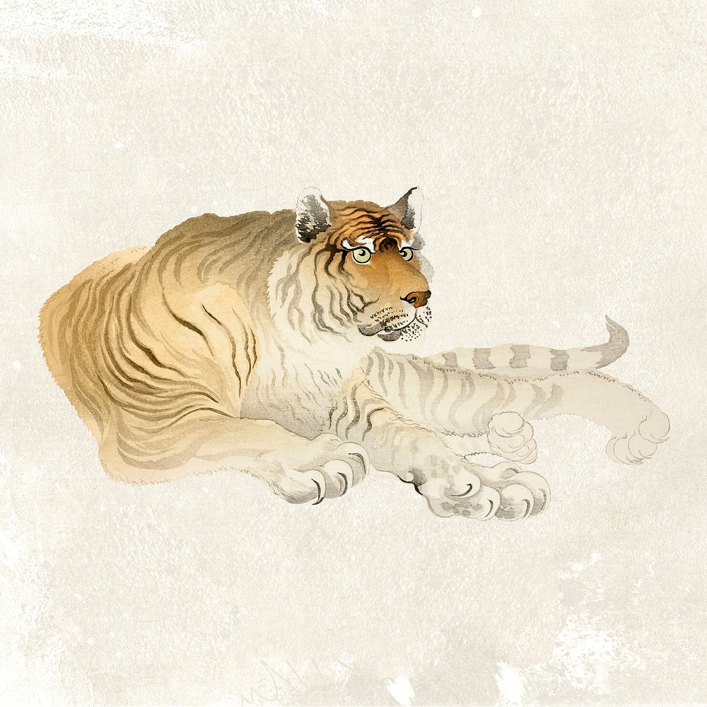 Realistic tiger clipart, animal illustration, remixed from artworks by Ohara Koson