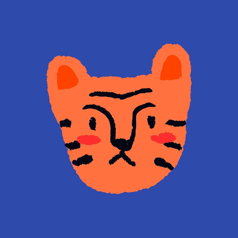 Orange tiger, animal doodle sticker, 2022 Chinese horoscope psd