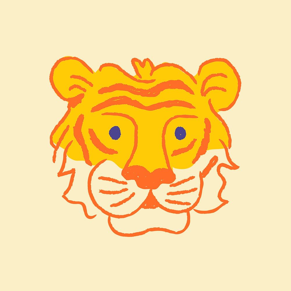Tiger doodle sticker, yellow animal in cute design psd