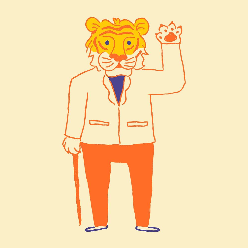Chinese horoscope tiger doodle sticker, orange cute design psd