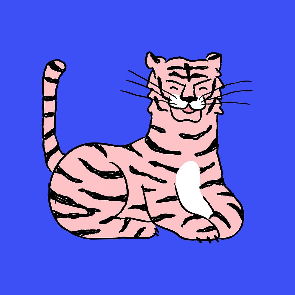 Chinese zodiac tiger doodle sticker, cute design psd