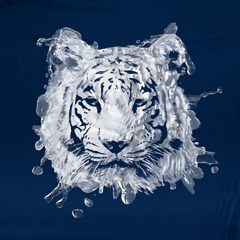 White tiger sticker, water splash, abstract illustration vector