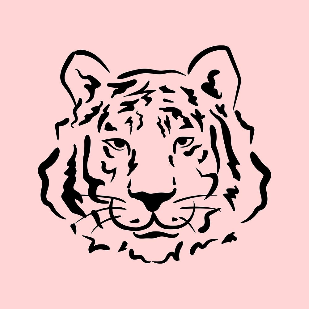 Black tiger, animal doodle sticker, 2022 Chinese horoscope psd
