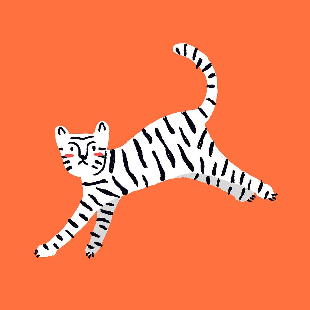 Tiger doodle sticker, white animal in cute design vector