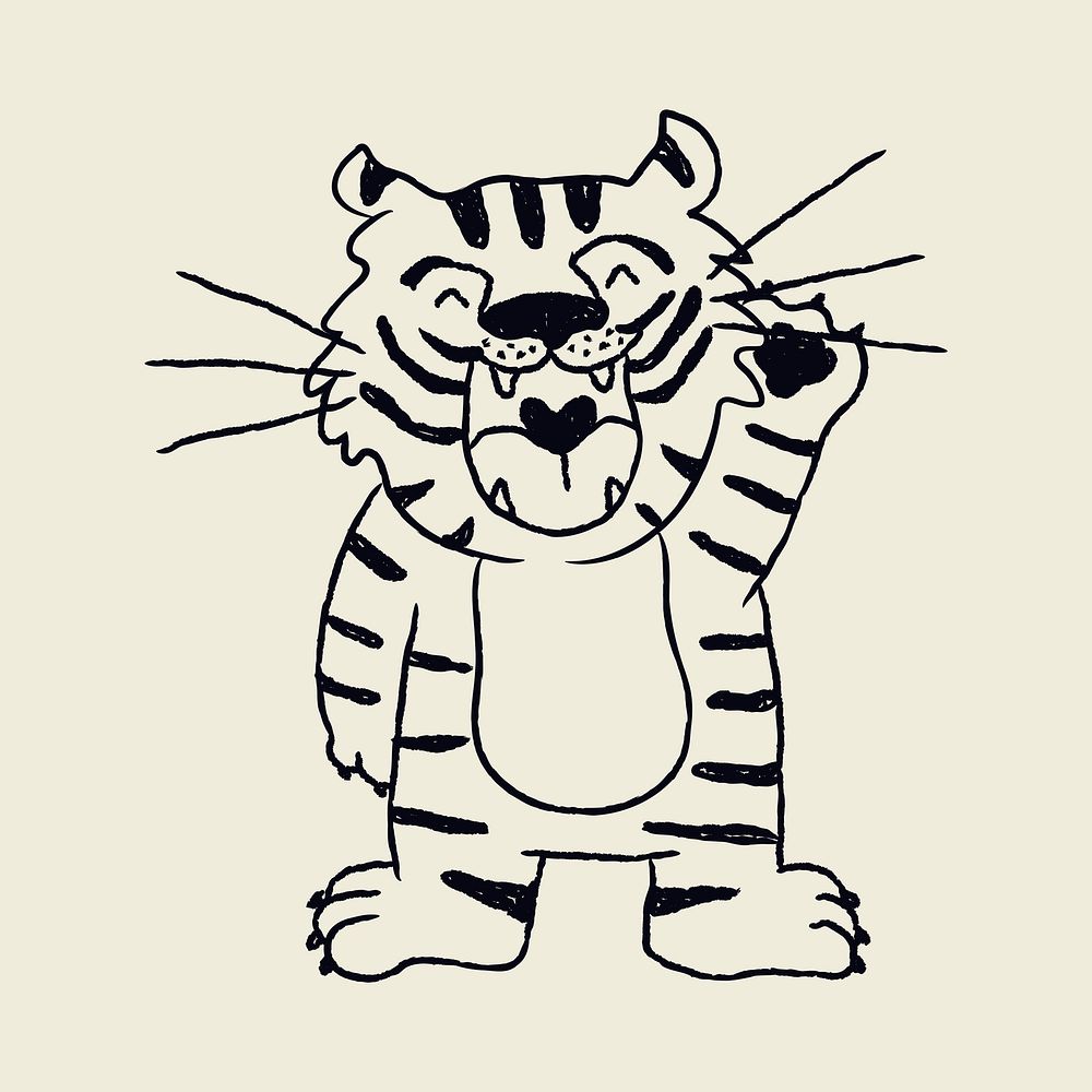 Chinese horoscope tiger doodle clipart, black cute design