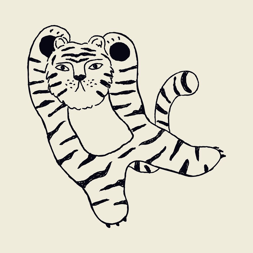 Chinese tiger year clipart, black doodle