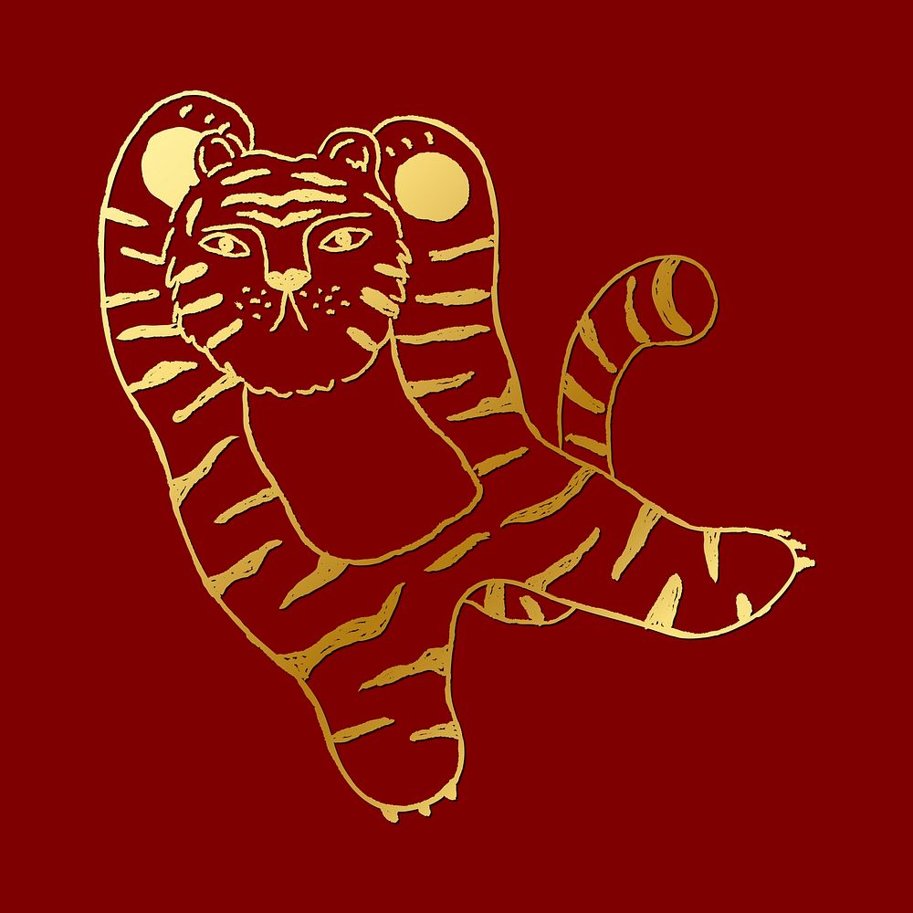 Gold tiger, animal doodle clipart, 2022 Chinese horoscope