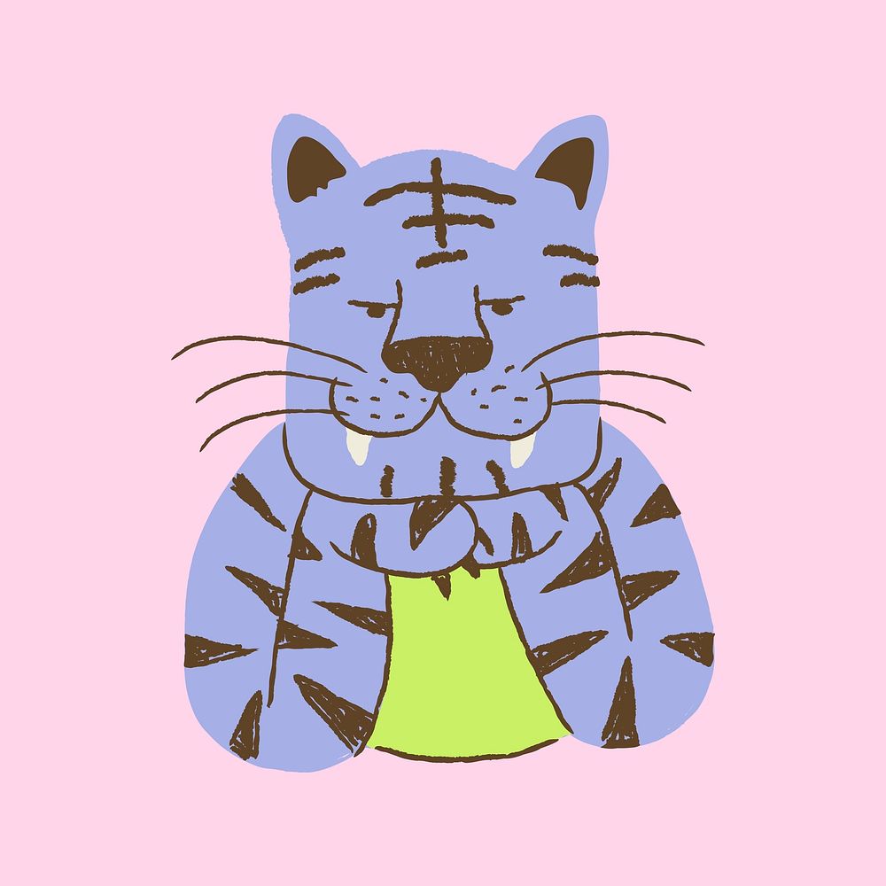 Funky tiger, animal doodle sticker, 2022 Chinese horoscope vector