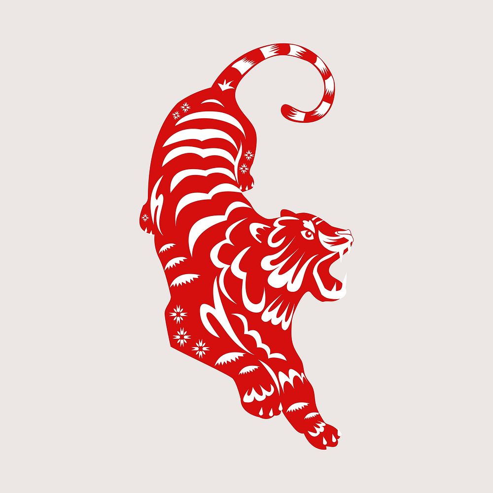 Chinese tiger year clipart, red traditional design