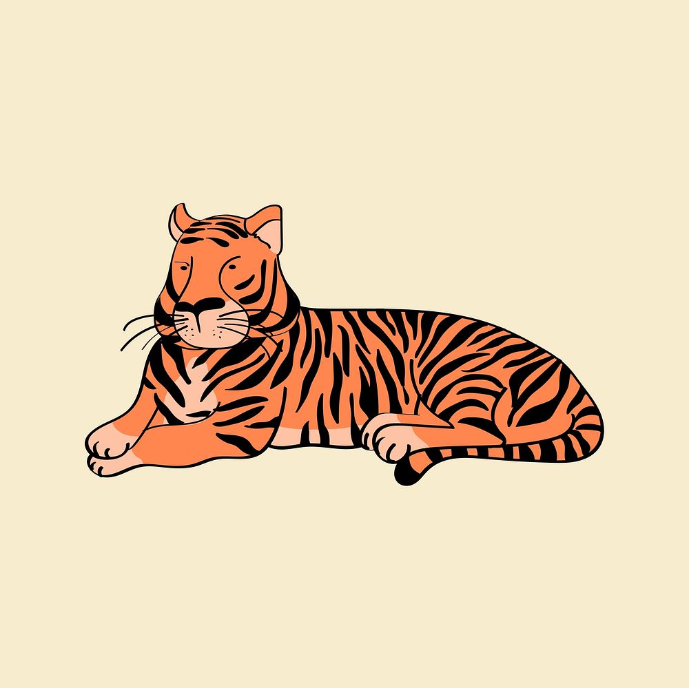 Chinese horoscope tiger sticker, orange cute design vector
