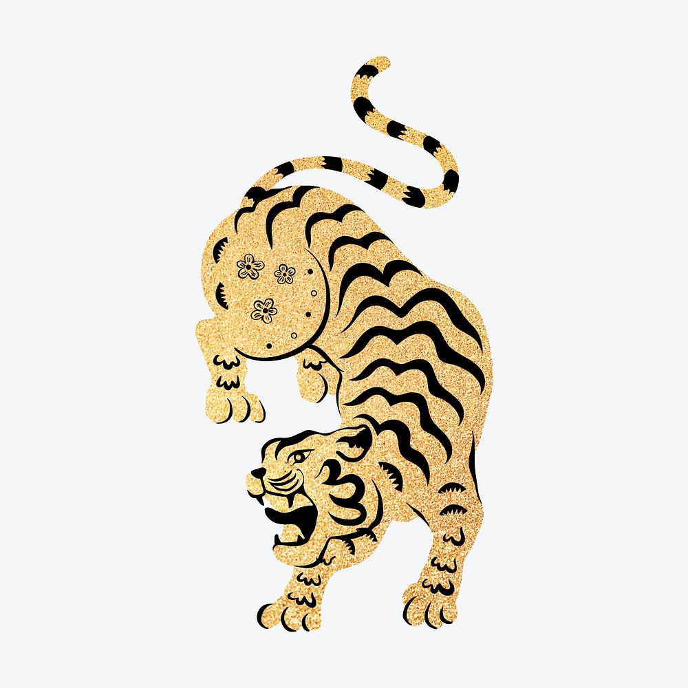 Chinese horoscope tiger traditional clipart, gold design