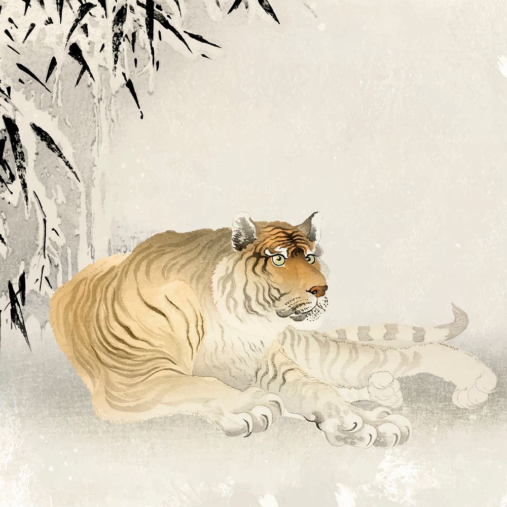 Chinese zodiac tiger background, animal realistic illustration vector, remixed from artworks by Ohara Koson
