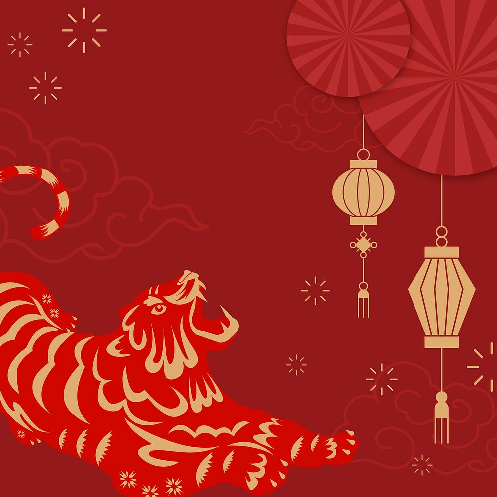 Chinese new year background, tiger 2022 zodiac animal illustration