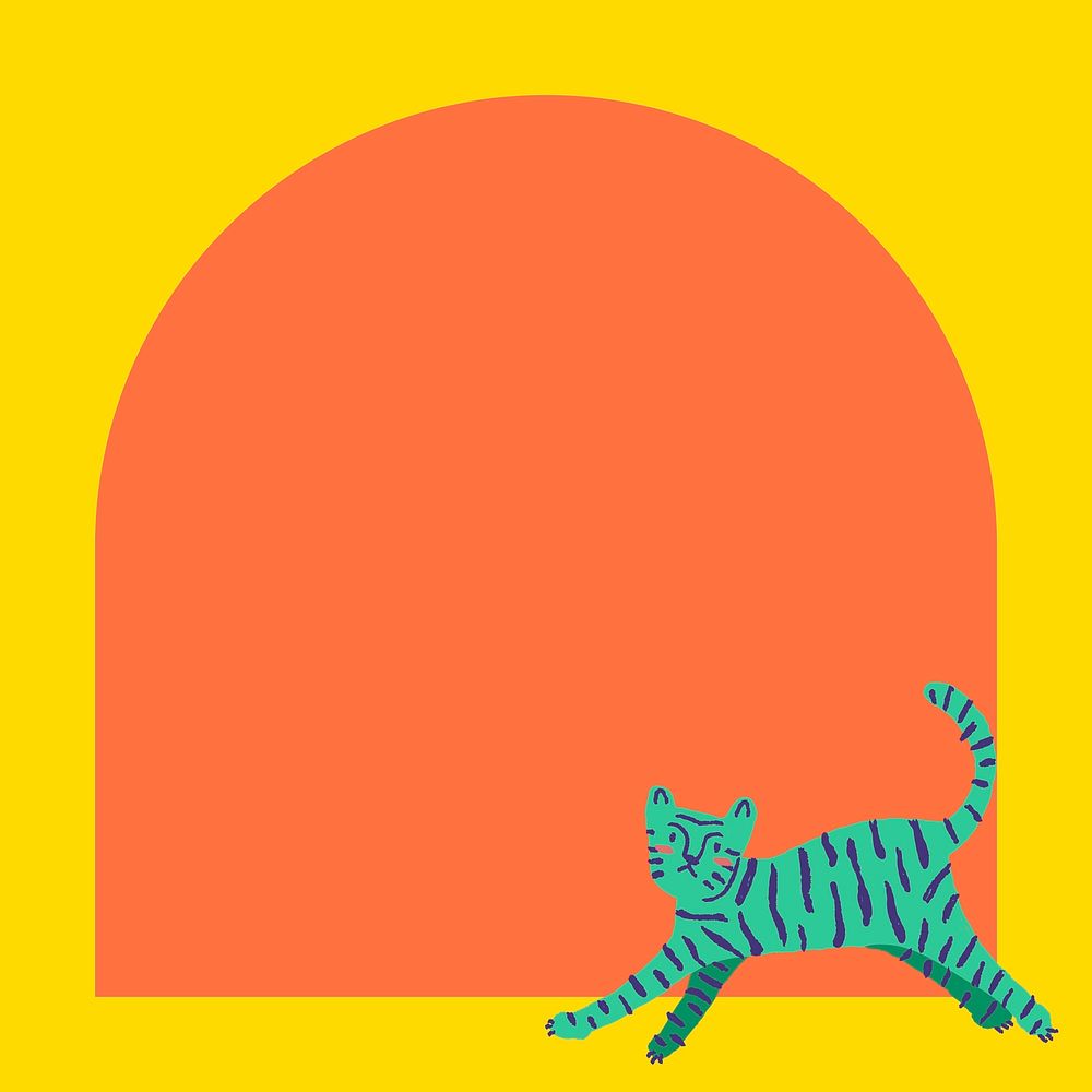 Tiger doodle frame background, orange animal, arched shape