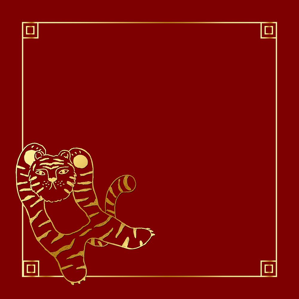 Gold tiger frame, red background, Chinese New Year celebration