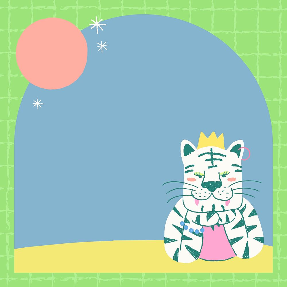Aesthetic tiger doodle frame background, cute design