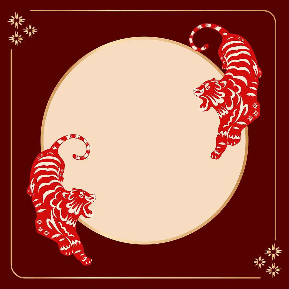 Tiger animal zodiac frame background, red traditional design