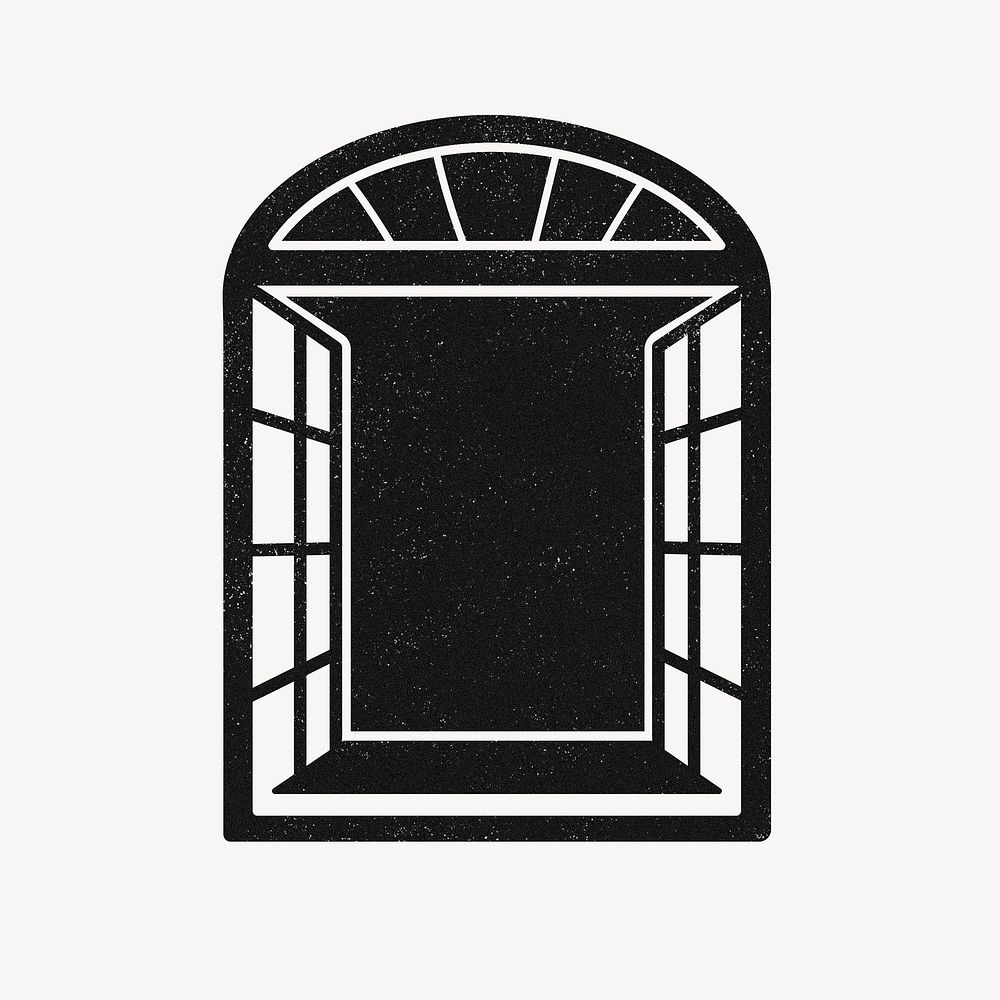 Black window collage element, architecture illustration psd