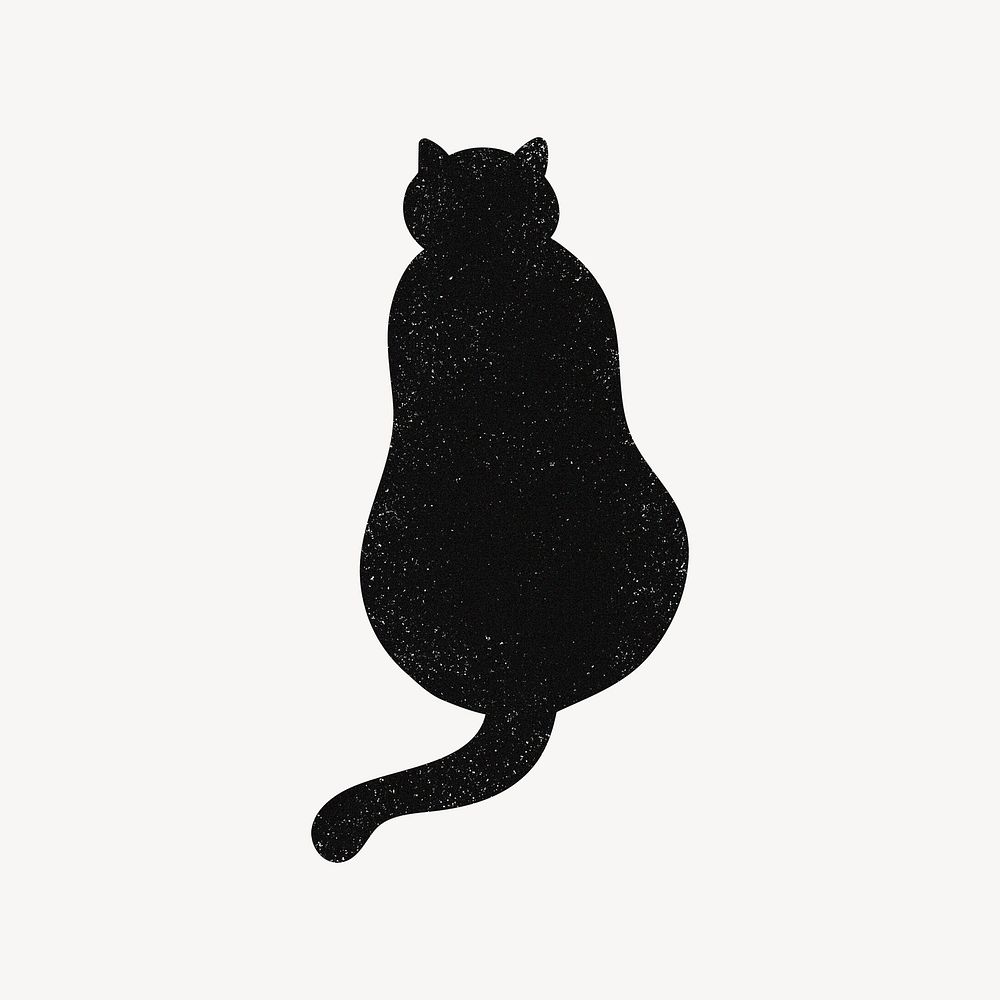 Black cat collage element, rear view illustration psd
