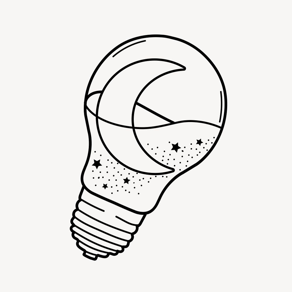 Celestial light bulb clipart, doodle illustration vector