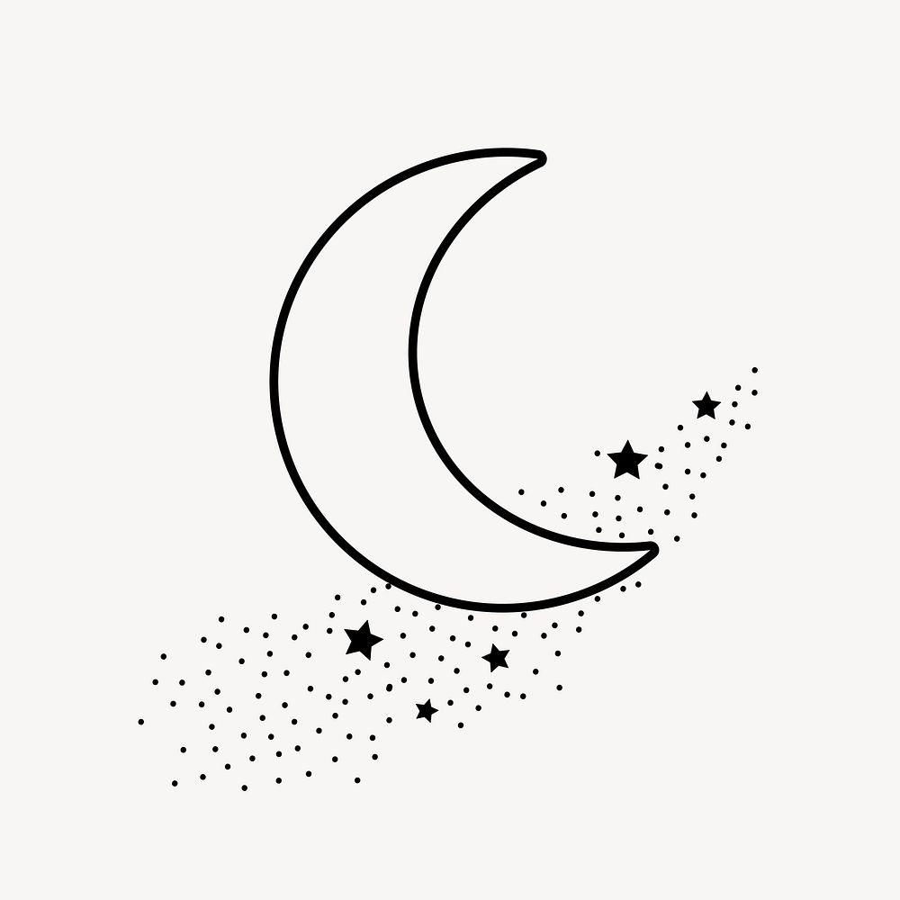 Crescent moon clipart, black and | Premium Vector Illustration - rawpixel