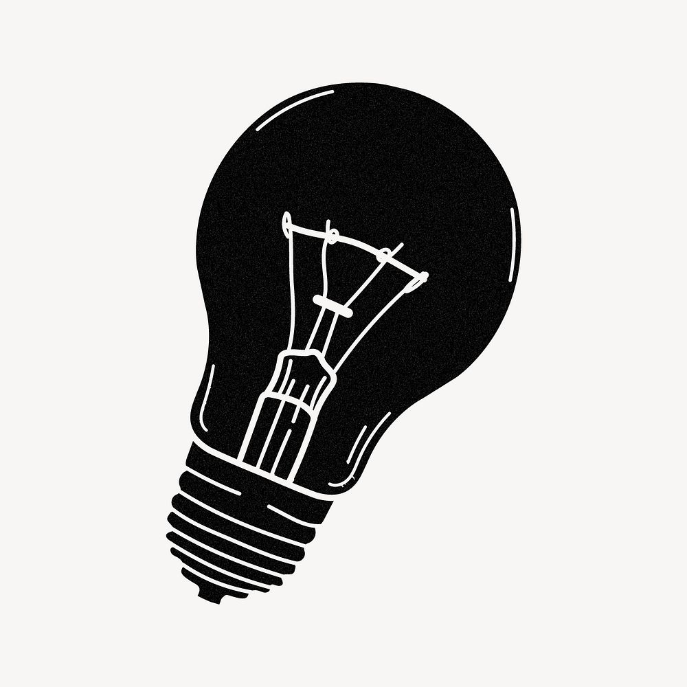 Light bulb clipart, black and white illustration vector