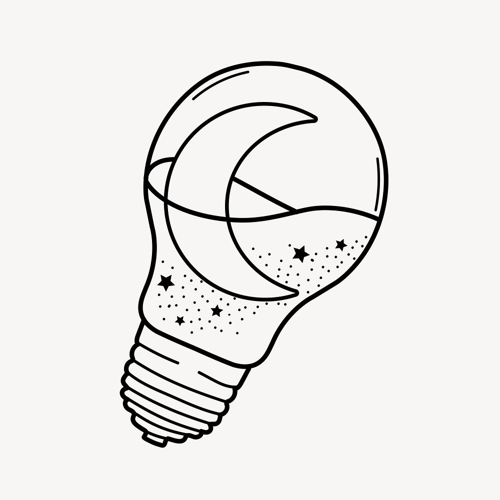 Celestial light bulb collage element, doodle illustration psd