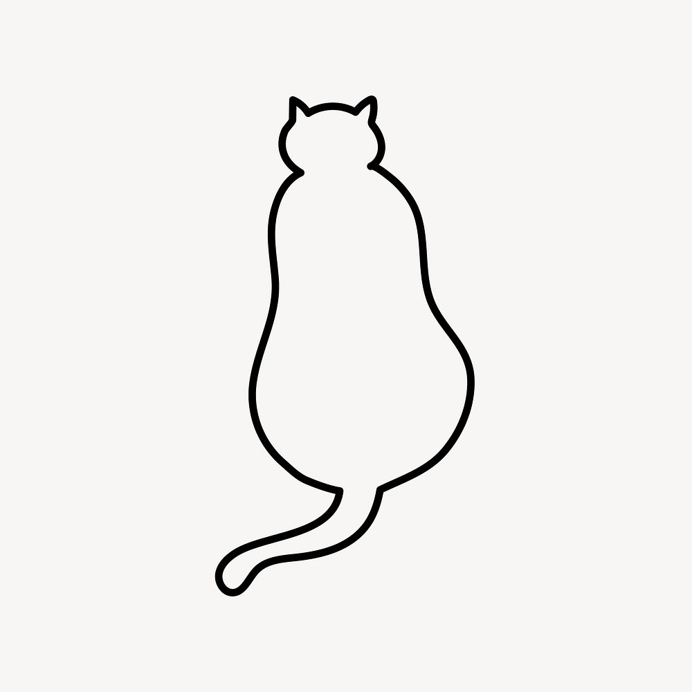 Cat line art clipart, back view illustration vector