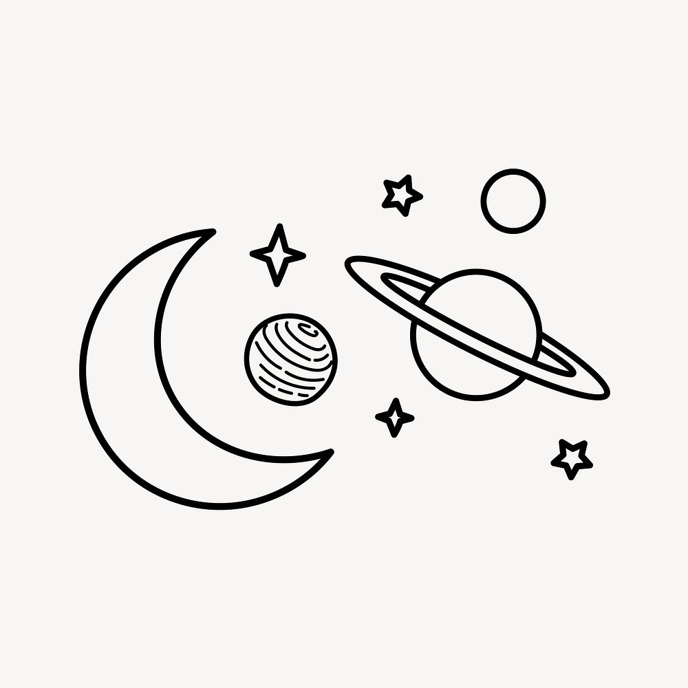 Planet doodle clipart, galaxy illustration vector